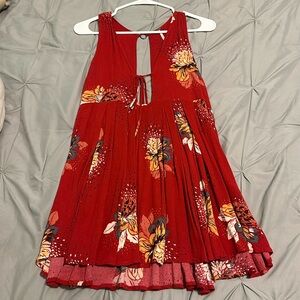 Free People Floral Red Tie-Front Mini Dress